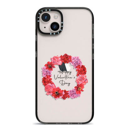Valentine Wreath iPhone 14 Plus Black Impact Case on Silver phone
