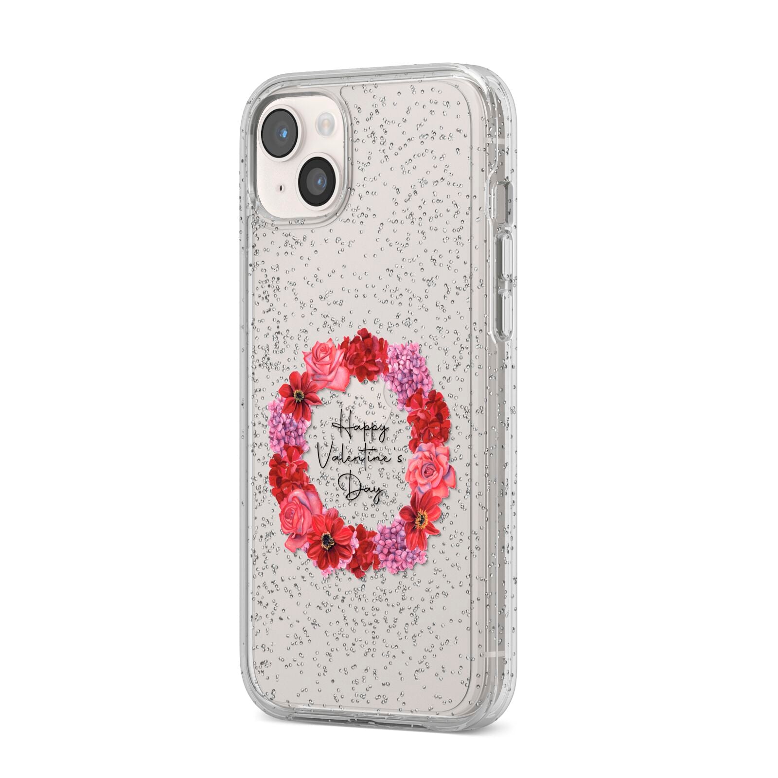 Valentine Wreath iPhone 14 Plus Glitter Tough Case Starlight Angled Image
