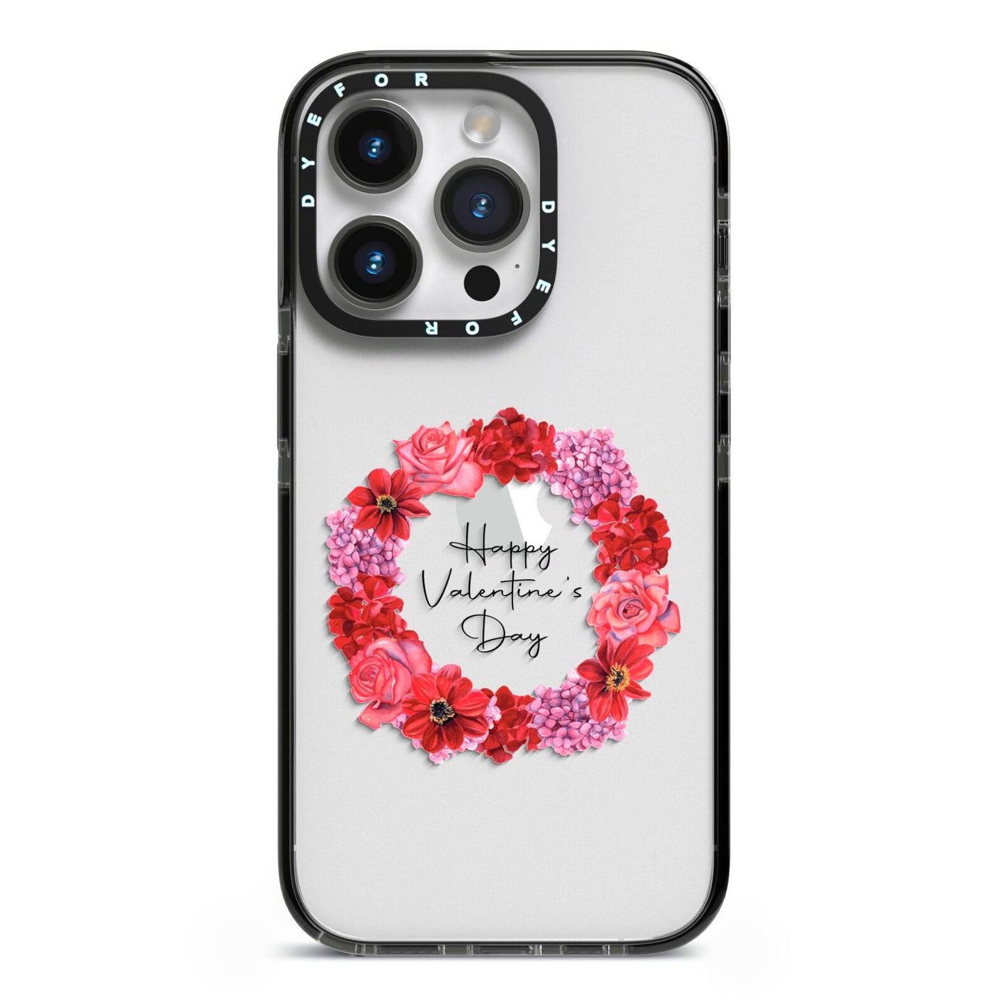 Valentine Wreath iPhone 14 Pro Black Impact Case on Silver phone