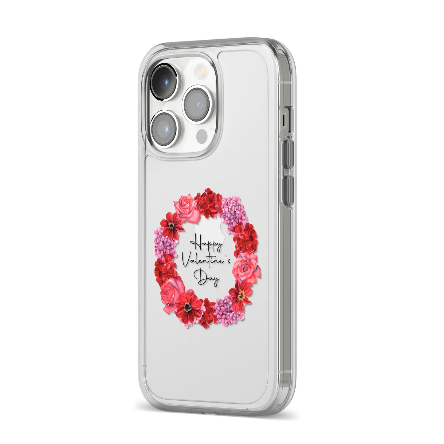 Valentine Wreath iPhone 14 Pro Clear Tough Case Silver Angled Image