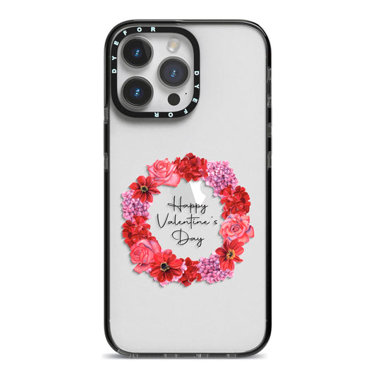 Valentine Wreath iPhone 14 Pro Max Black Impact Case on Silver phone