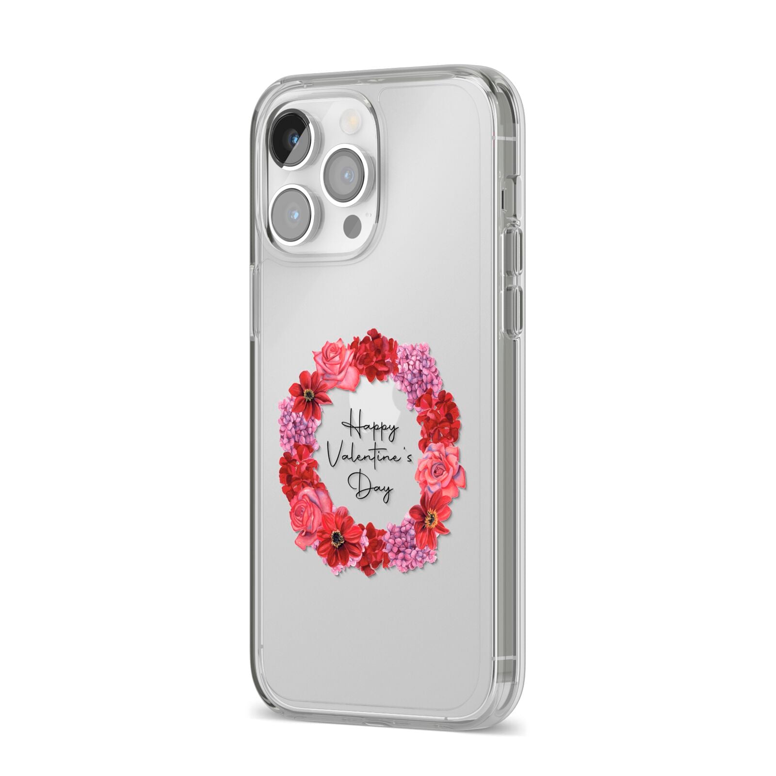 Valentine Wreath iPhone 14 Pro Max Clear Tough Case Silver Angled Image