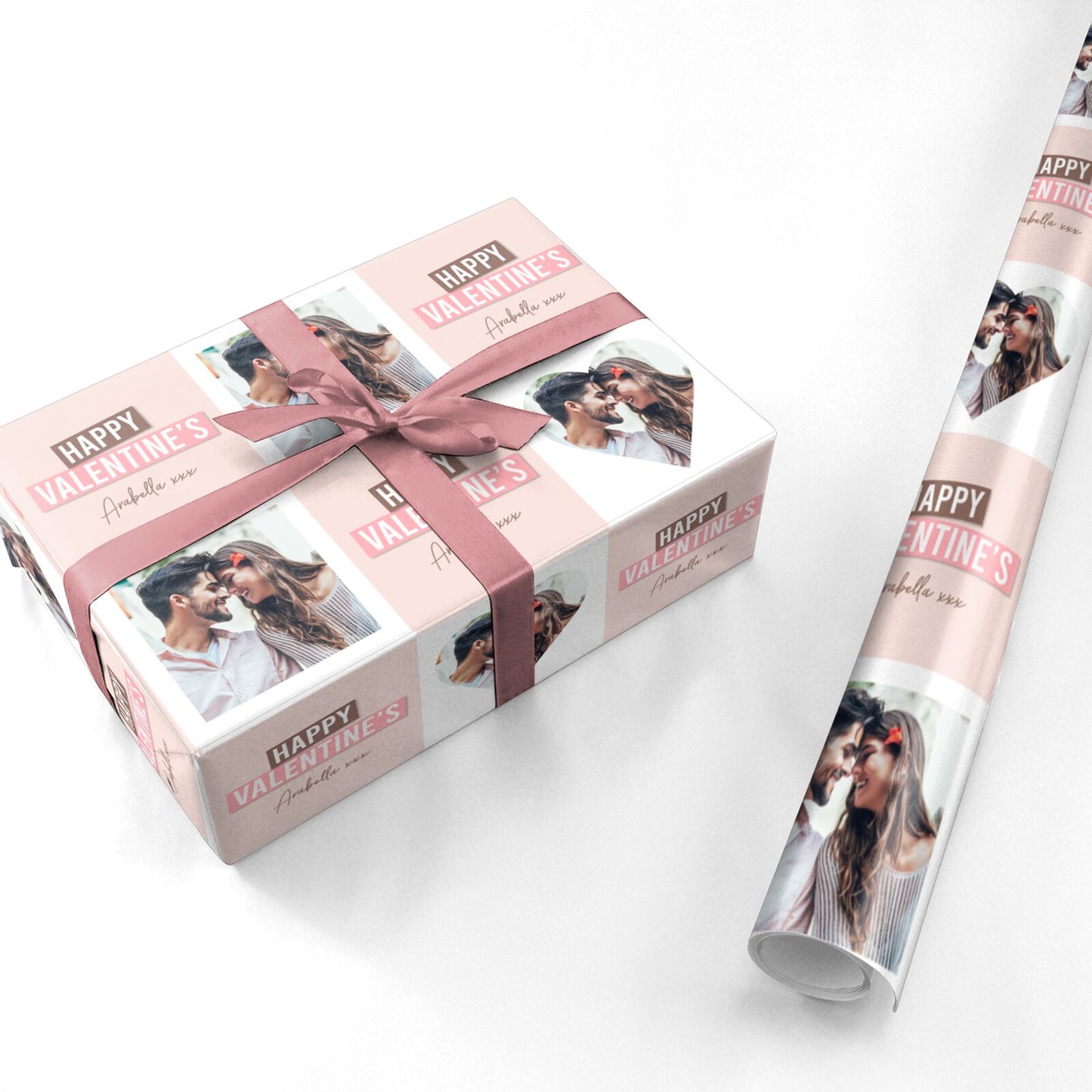Valentine s Heart Photo with Name Personalised Wrapping Paper