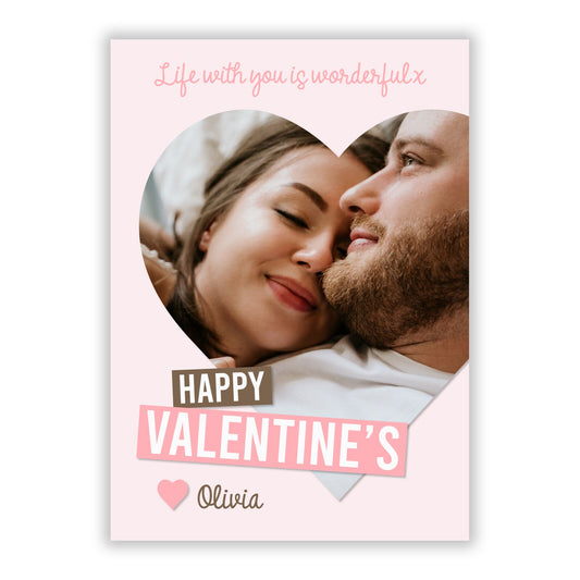 Valentine s Loving Life Photo with Name A5 Flat Greetings Card
