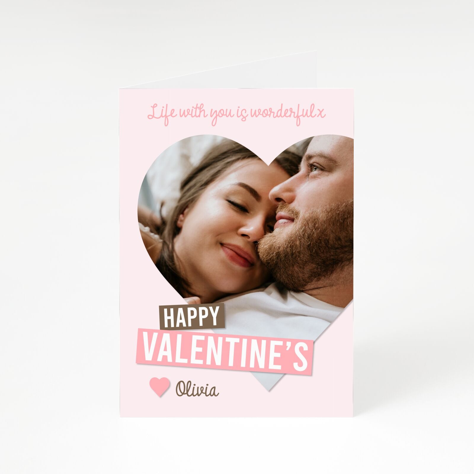 Valentine s Loving Life Photo with Name A5 Greetings Card