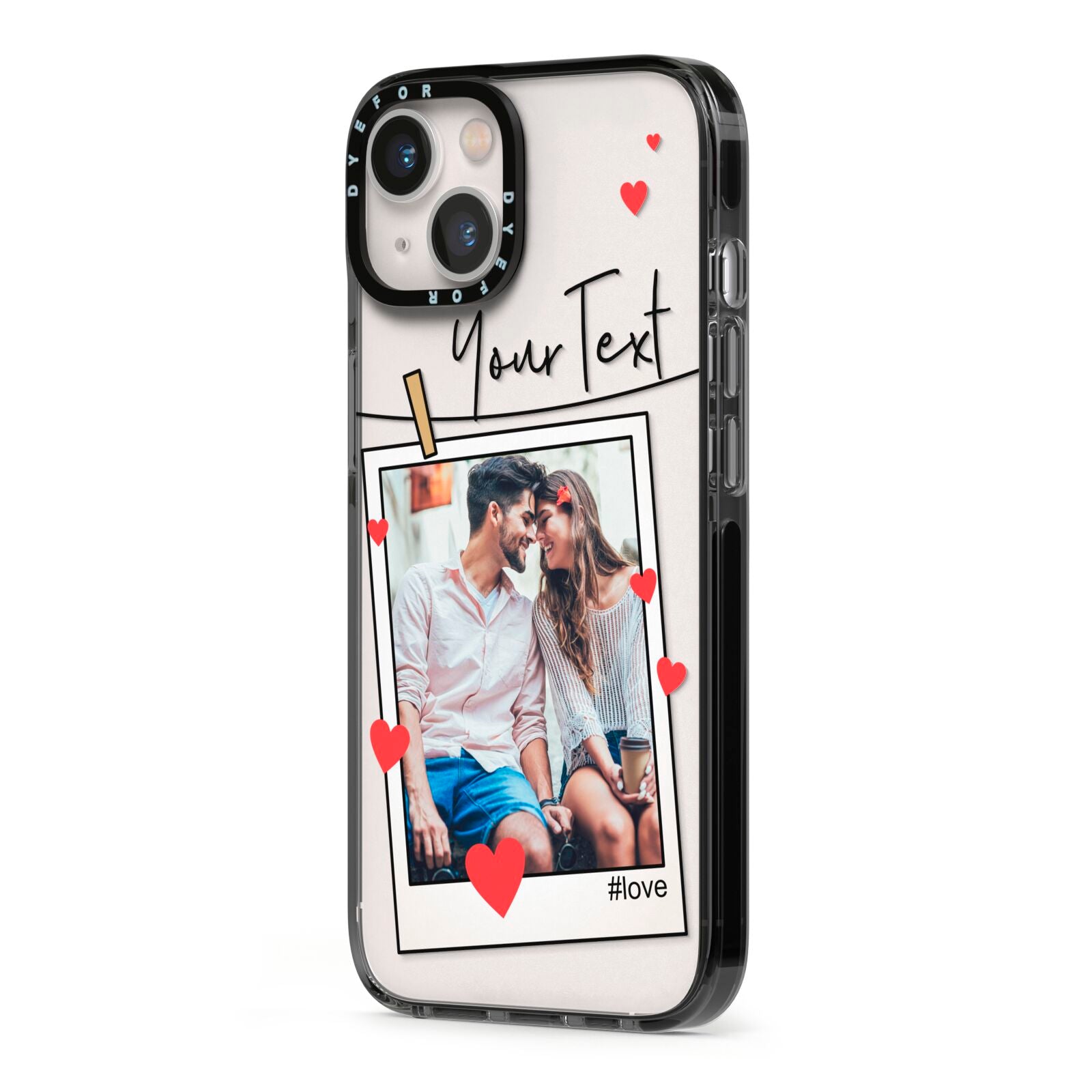 Valentine s Photo iPhone 13 Black Impact Case Side Angle on Silver phone