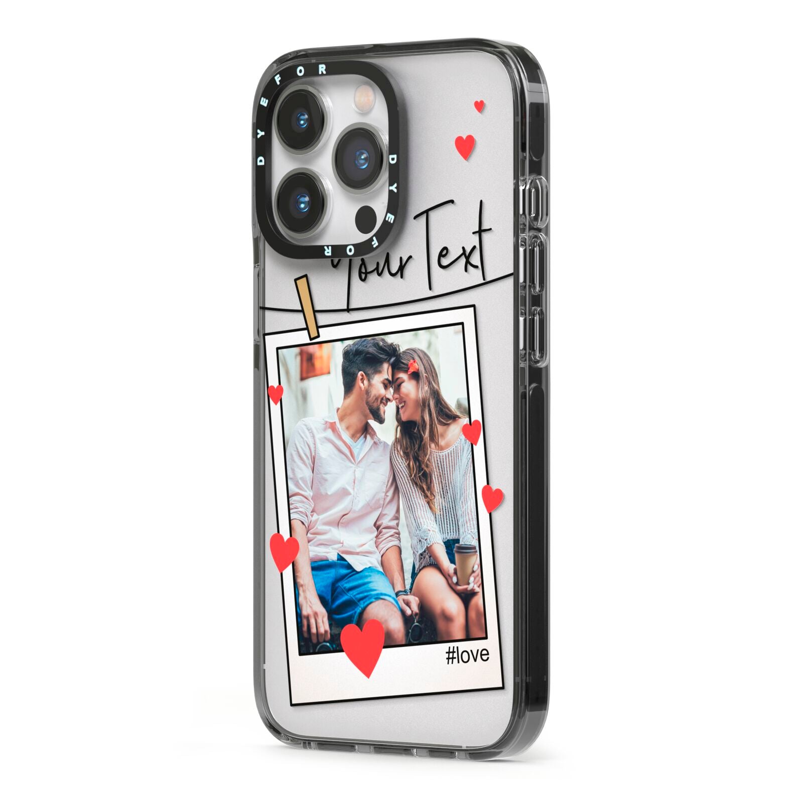 Valentine s Photo iPhone 13 Pro Black Impact Case Side Angle on Silver phone