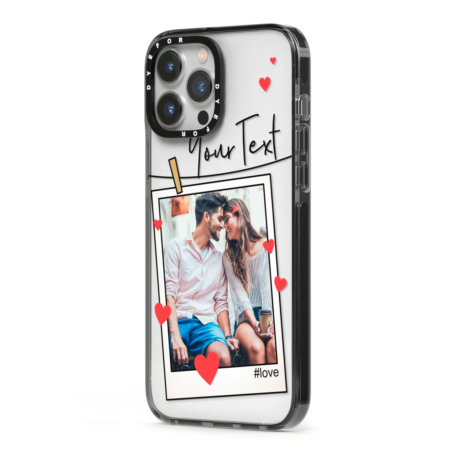 Valentine s Photo iPhone 13 Pro Max Black Impact Case Side Angle on Silver phone