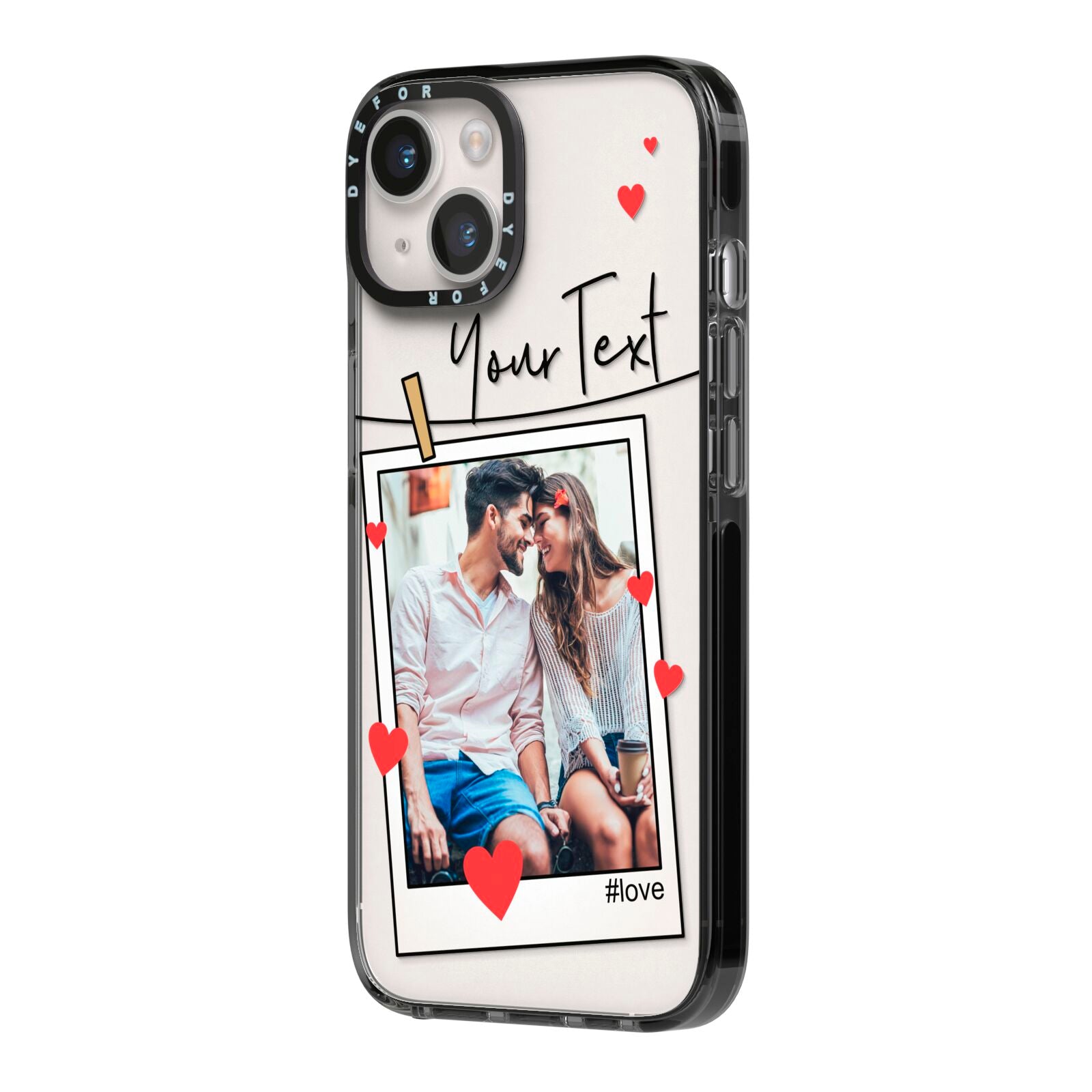 Valentine s Photo iPhone 14 Black Impact Case Side Angle on Silver phone