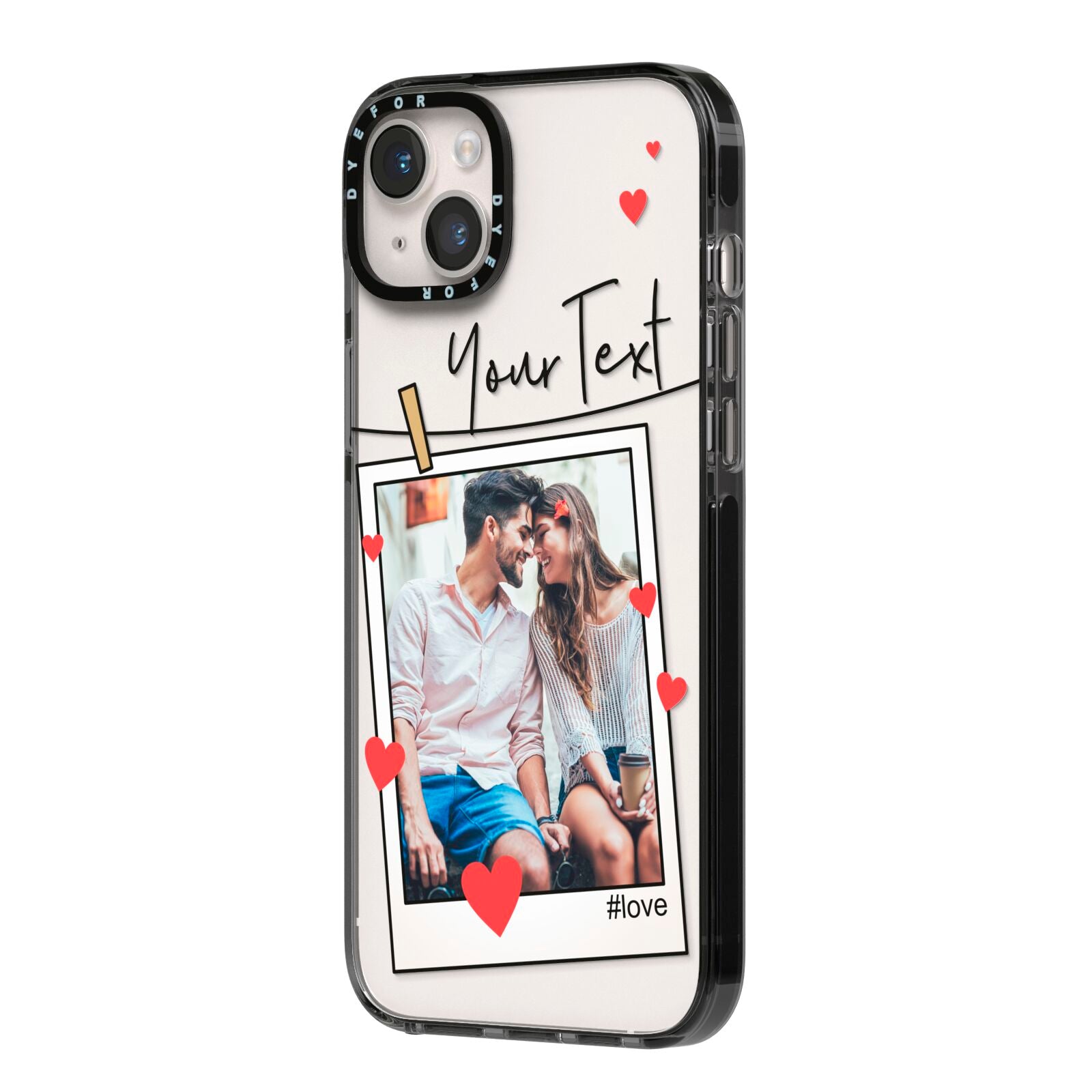 Valentine s Photo iPhone 14 Plus Black Impact Case Side Angle on Silver phone