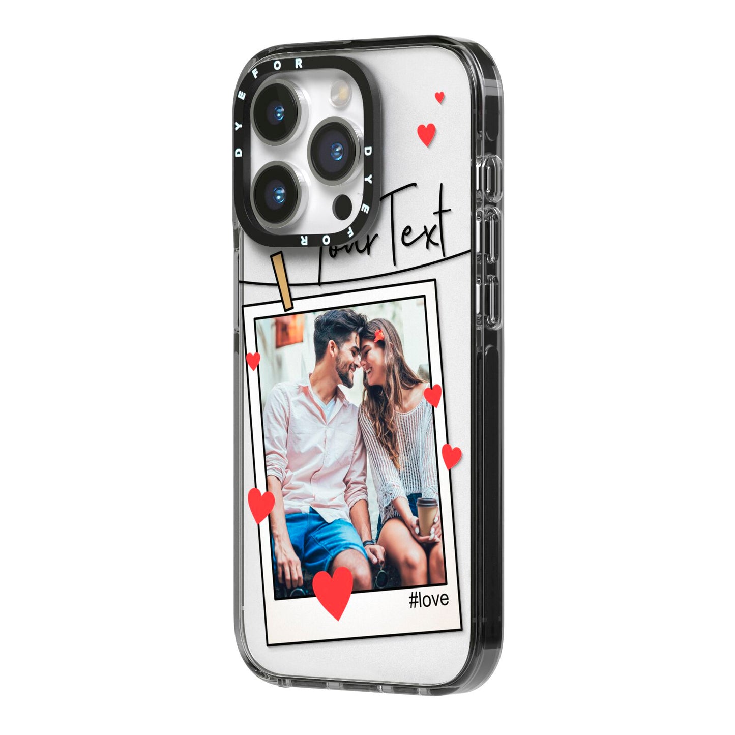 Valentine s Photo iPhone 14 Pro Black Impact Case Side Angle on Silver phone