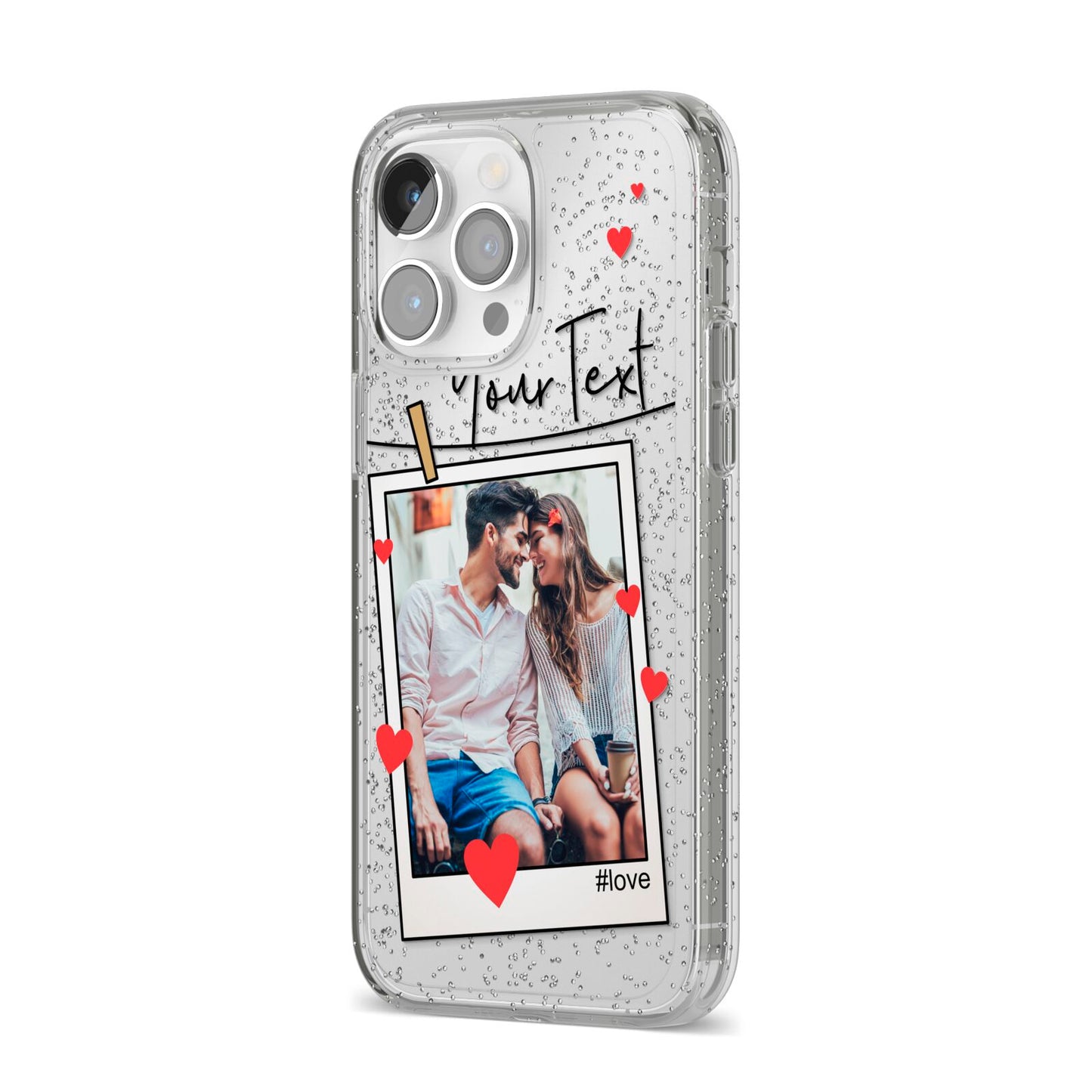 Valentine s Photo iPhone 14 Pro Max Glitter Tough Case Silver Angled Image