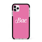 Valentines Bae Text Pink Apple iPhone 11 Pro Max in Silver with Black Impact Case