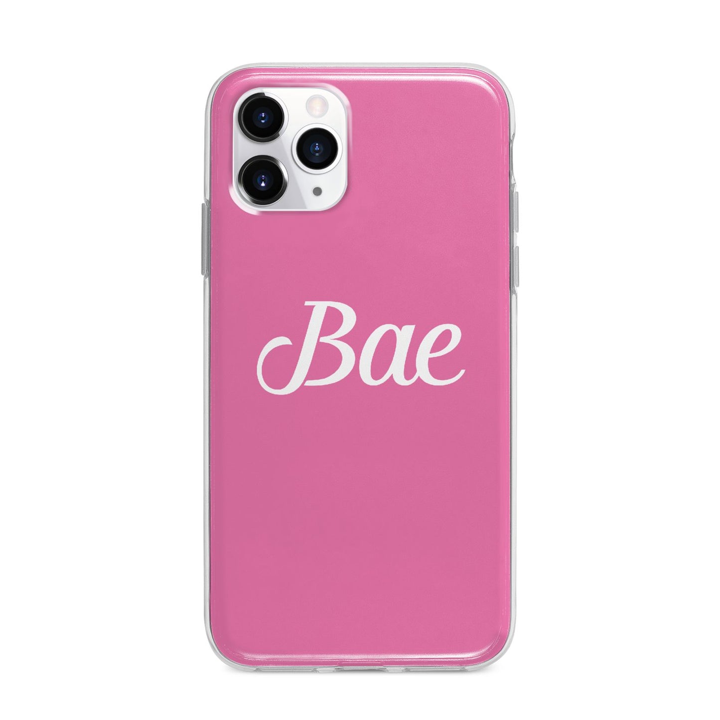 Valentines Bae Text Pink Apple iPhone 11 Pro Max in Silver with Bumper Case