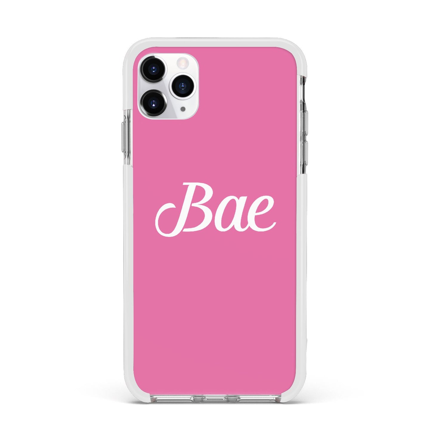 Valentines Bae Text Pink Apple iPhone 11 Pro Max in Silver with White Impact Case