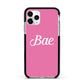 Valentines Bae Text Pink Apple iPhone 11 Pro in Silver with Black Impact Case