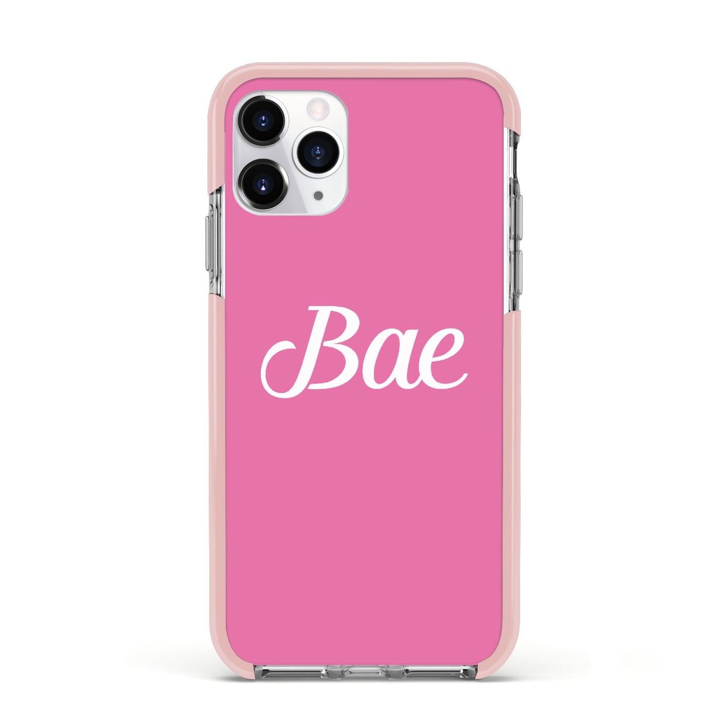 Valentines Bae Text Pink Apple iPhone 11 Pro in Silver with Pink Impact Case