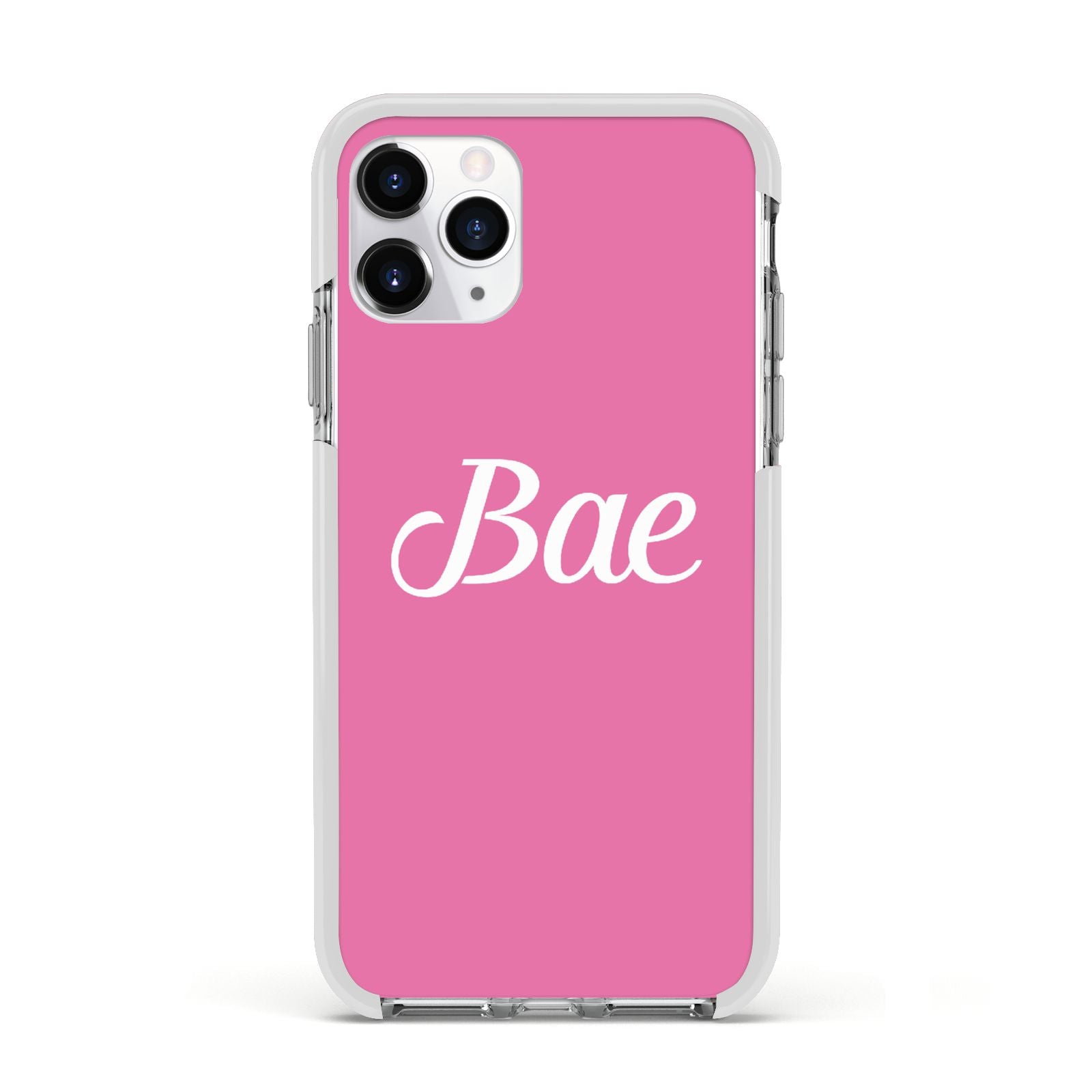 Valentines Bae Text Pink Apple iPhone 11 Pro in Silver with White Impact Case