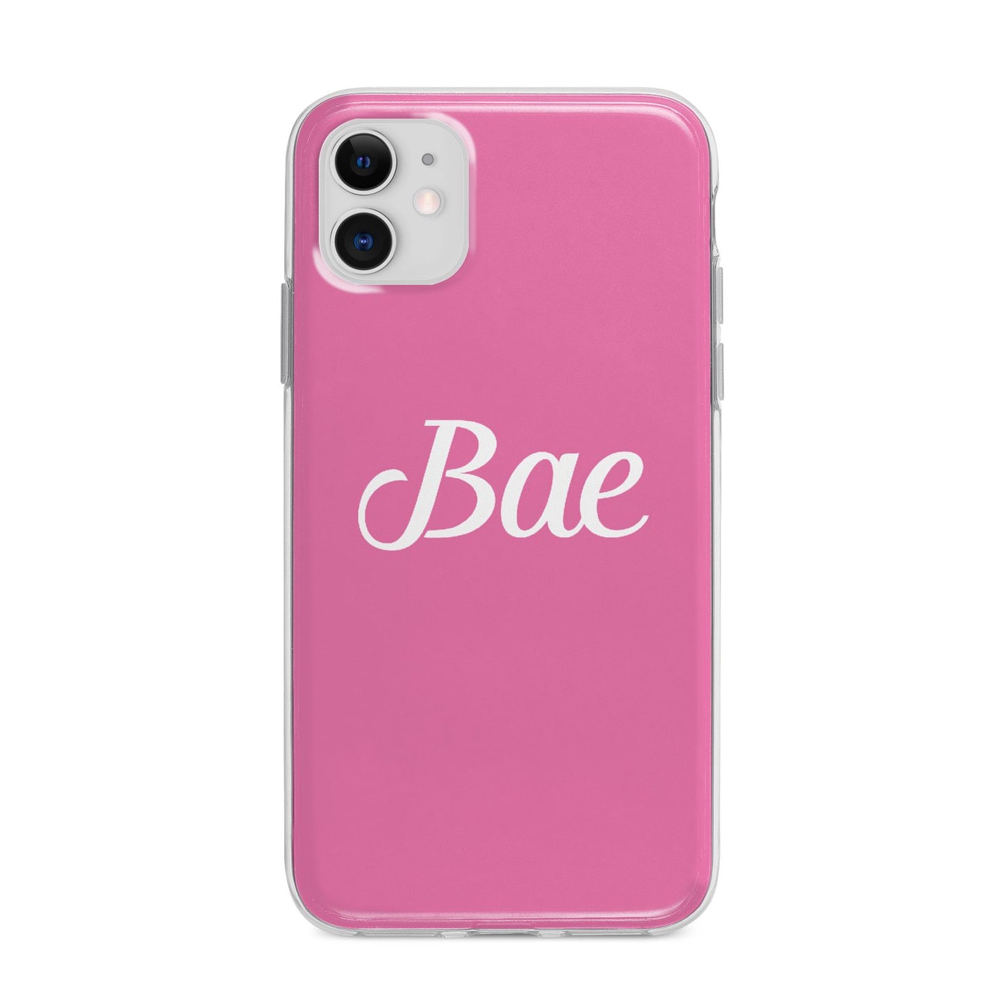 Valentines Bae Text Pink Apple iPhone 11 in White with Bumper Case
