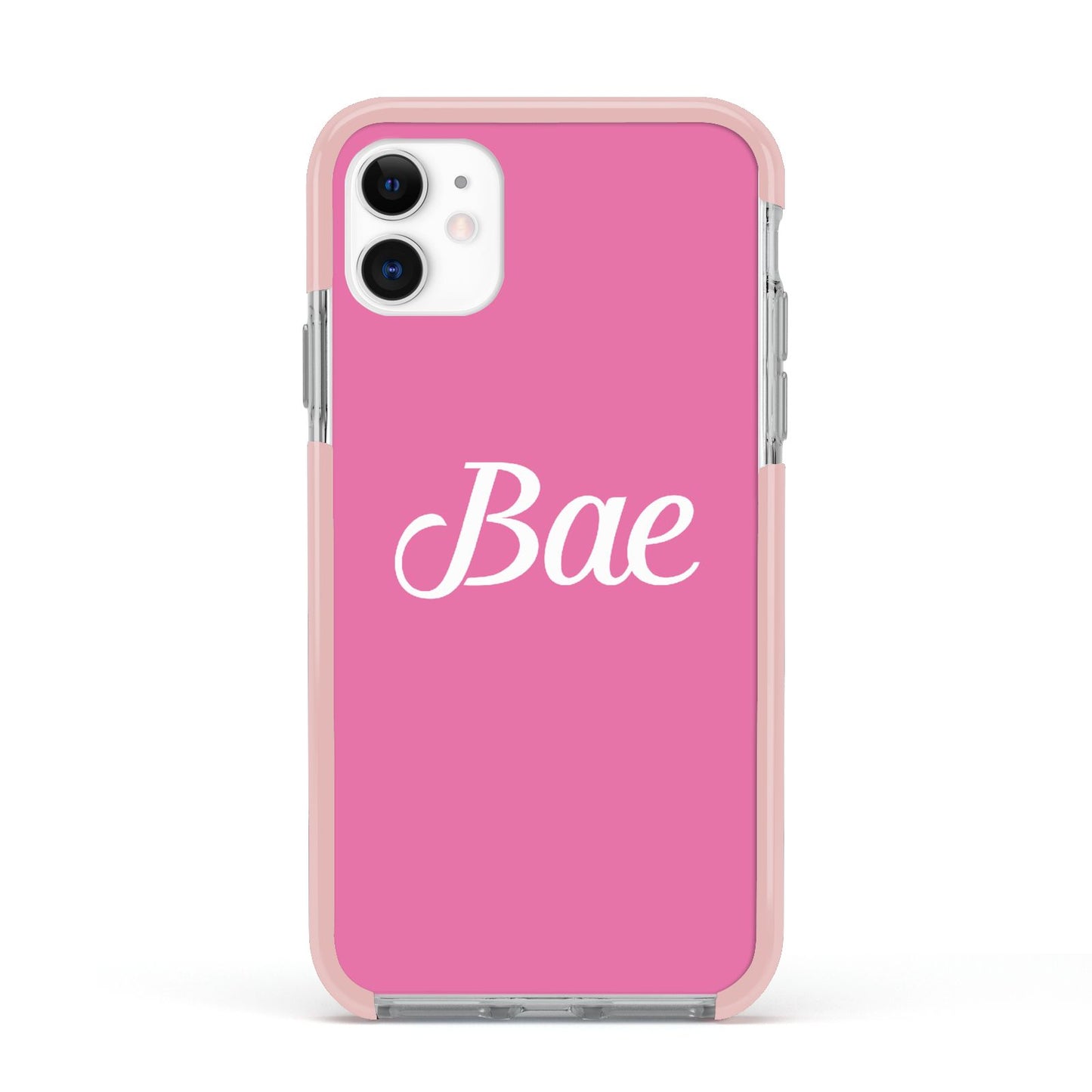 Valentines Bae Text Pink Apple iPhone 11 in White with Pink Impact Case