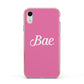 Valentines Bae Text Pink Apple iPhone XR Impact Case Pink Edge on Silver Phone