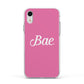 Valentines Bae Text Pink Apple iPhone XR Impact Case White Edge on Silver Phone