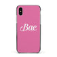 Valentines Bae Text Pink Apple iPhone Xs Impact Case Black Edge on Silver Phone