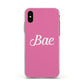 Valentines Bae Text Pink Apple iPhone Xs Impact Case White Edge on Gold Phone