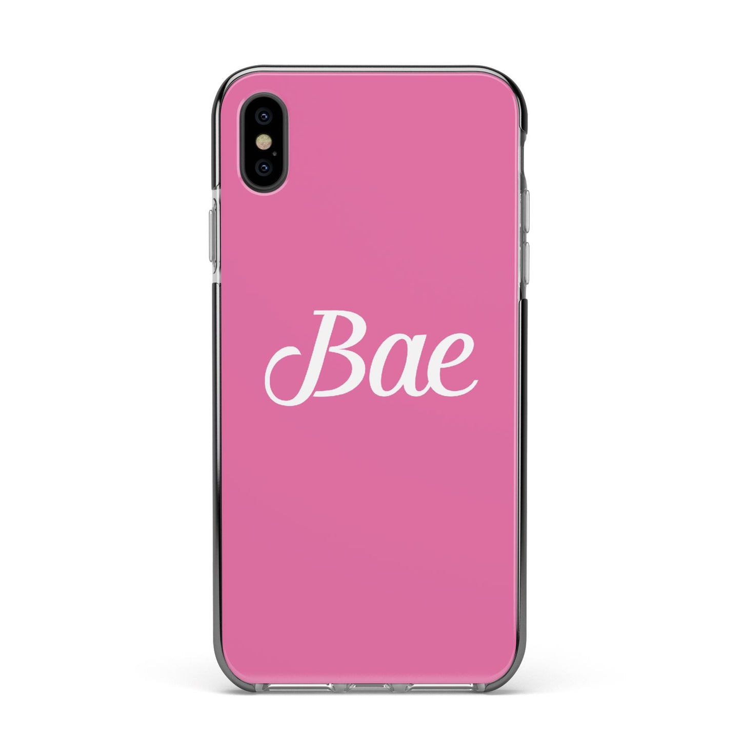 Valentines Bae Text Pink Apple iPhone Xs Max Impact Case Black Edge on Black Phone