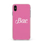 Valentines Bae Text Pink Apple iPhone Xs Max Impact Case Pink Edge on Black Phone