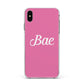 Valentines Bae Text Pink Apple iPhone Xs Max Impact Case White Edge on Black Phone