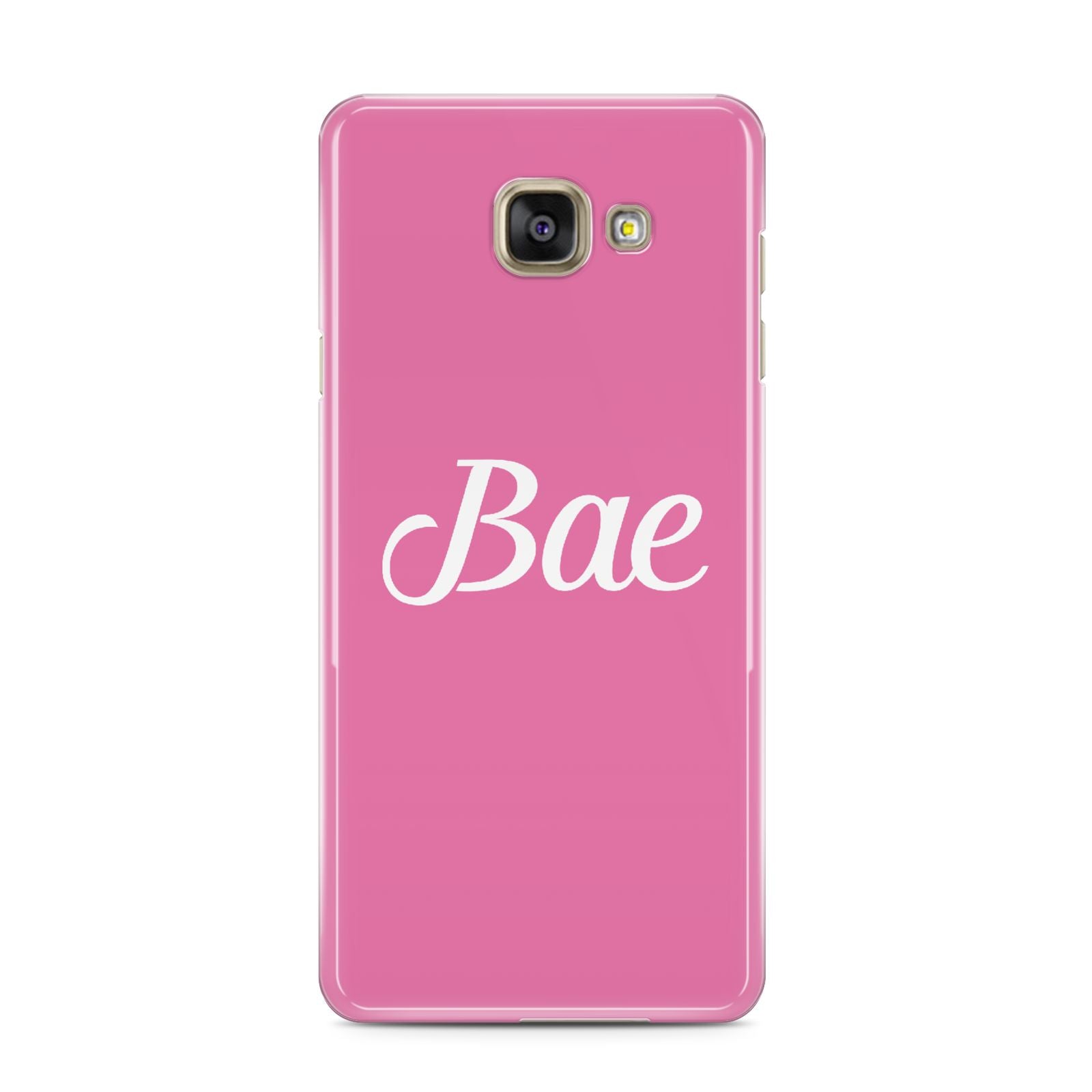 Valentines Bae Text Pink Samsung Galaxy A3 2016 Case on gold phone