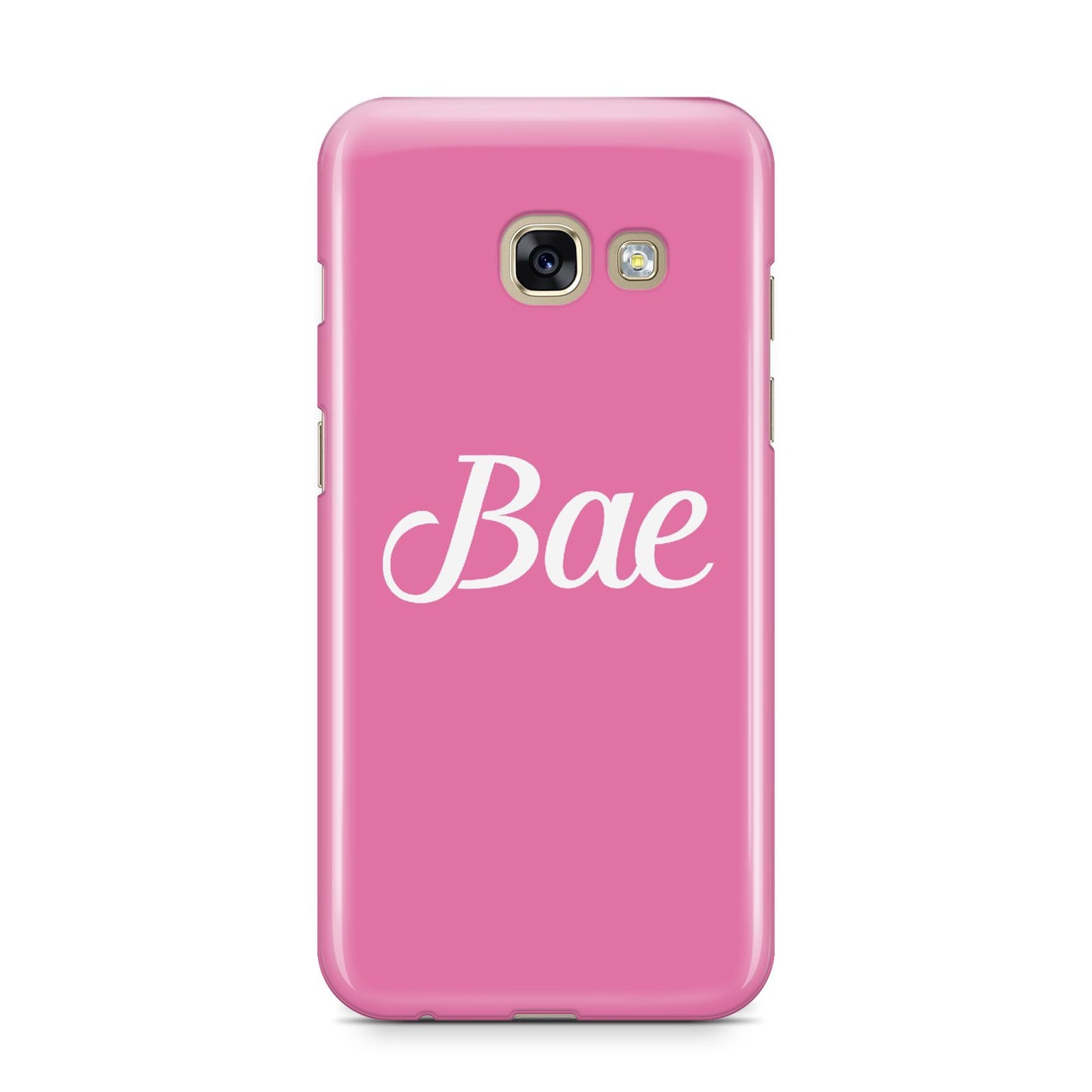 Valentines Bae Text Pink Samsung Galaxy A3 2017 Case on gold phone