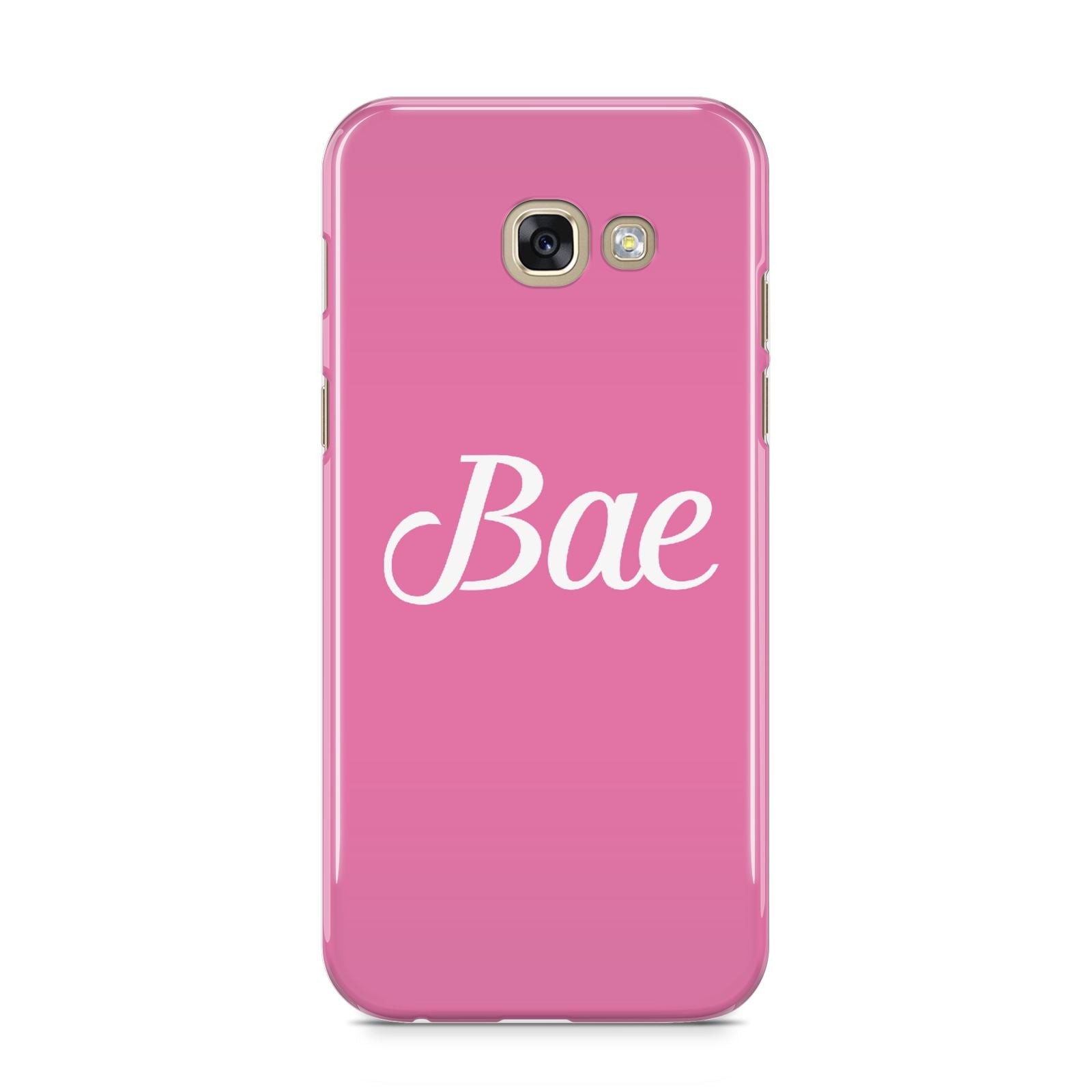 Valentines Bae Text Pink Samsung Galaxy A5 2017 Case on gold phone