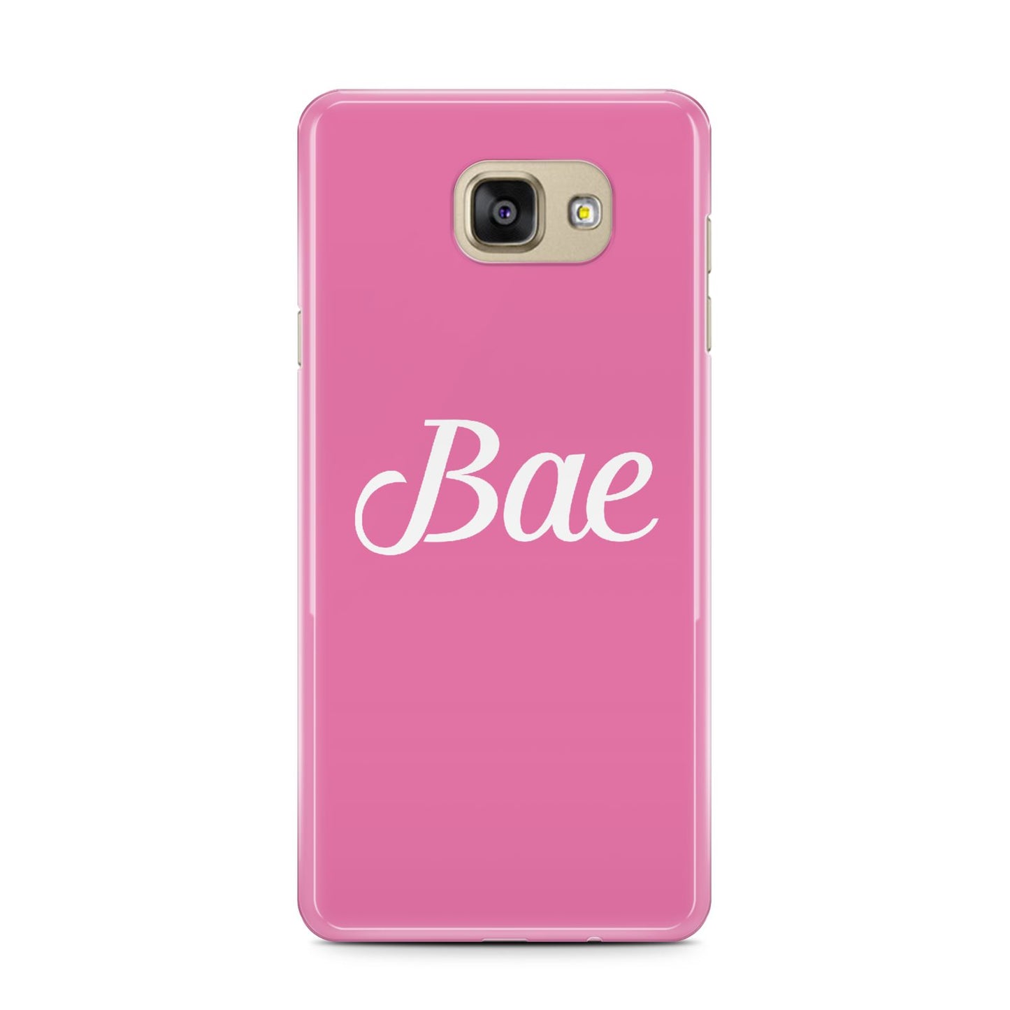 Valentines Bae Text Pink Samsung Galaxy A7 2016 Case on gold phone