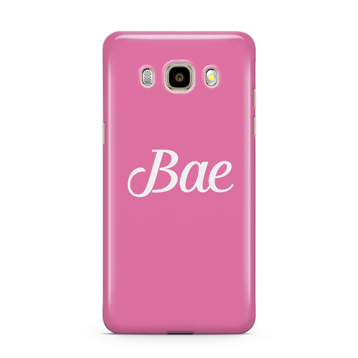 Valentines Bae Text Pink Samsung Galaxy J7 2016 Case on gold phone