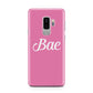 Valentines Bae Text Pink Samsung Galaxy S9 Plus Case on Silver phone