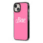 Valentines Bae Text Pink iPhone 13 Black Impact Case Side Angle on Silver phone