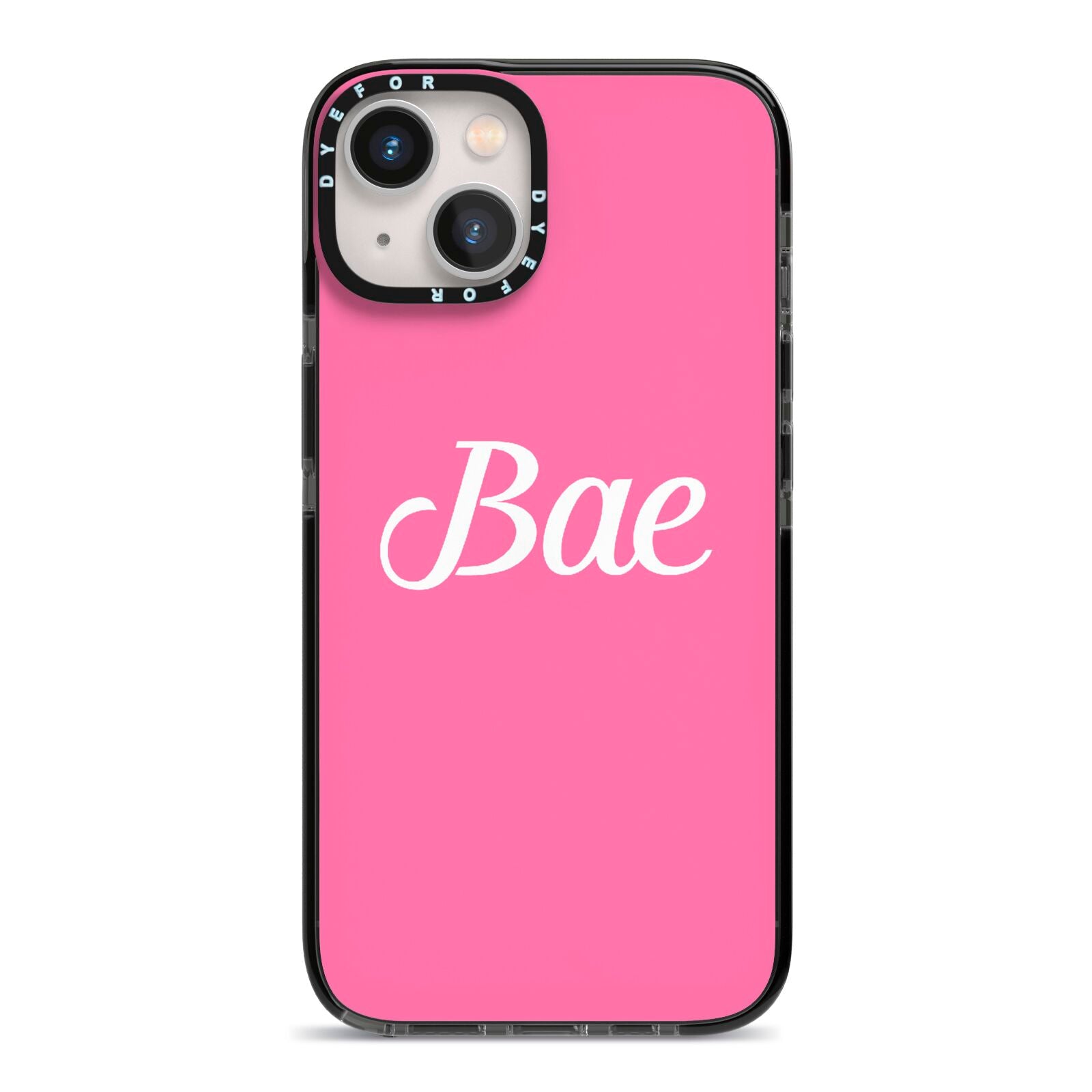 Valentines Bae Text Pink iPhone 13 Black Impact Case on Silver phone