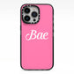 Valentines Bae Text Pink iPhone 13 Pro Black Impact Case on Silver phone