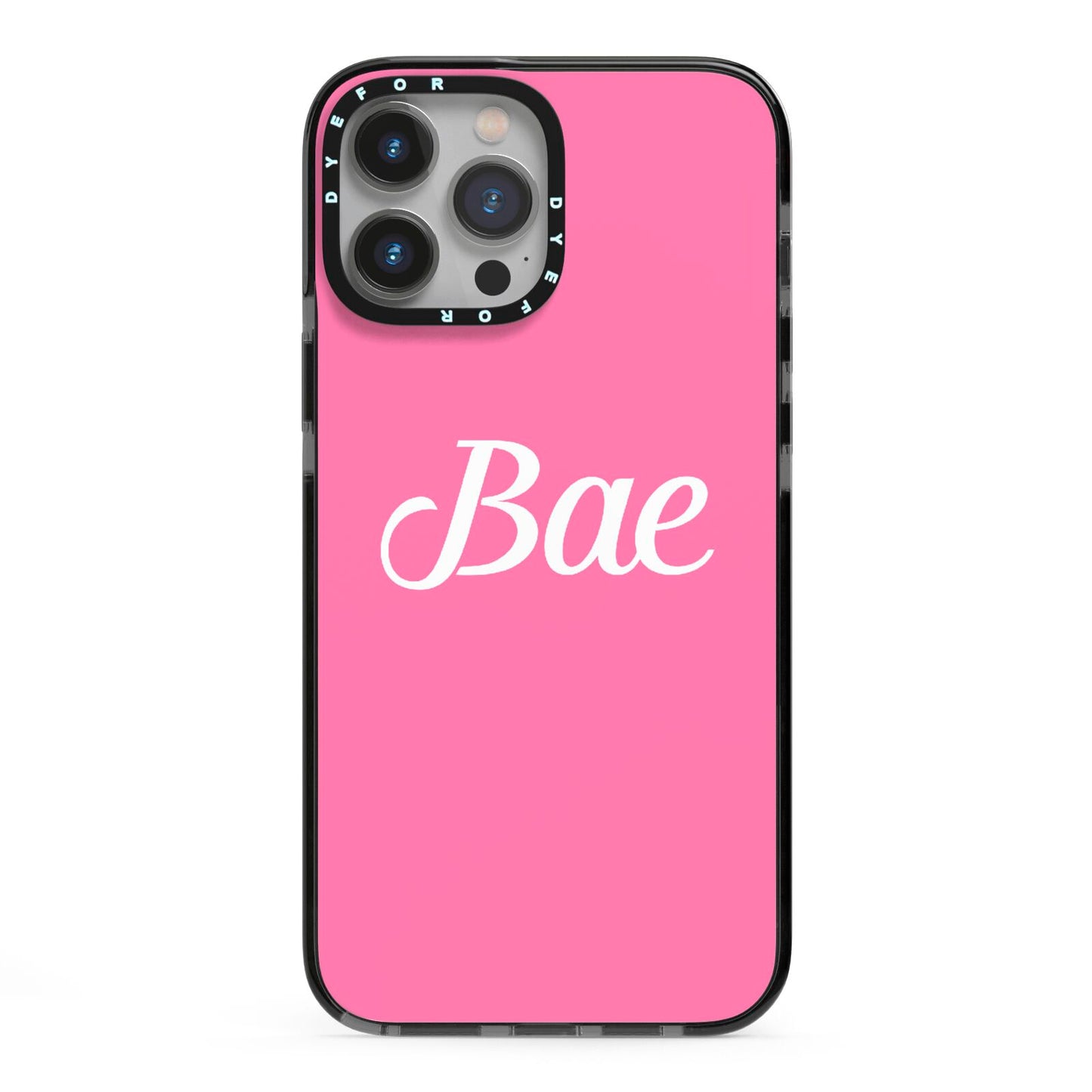 Valentines Bae Text Pink iPhone 13 Pro Max Black Impact Case on Silver phone