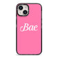Valentines Bae Text Pink iPhone 14 Black Impact Case on Silver phone
