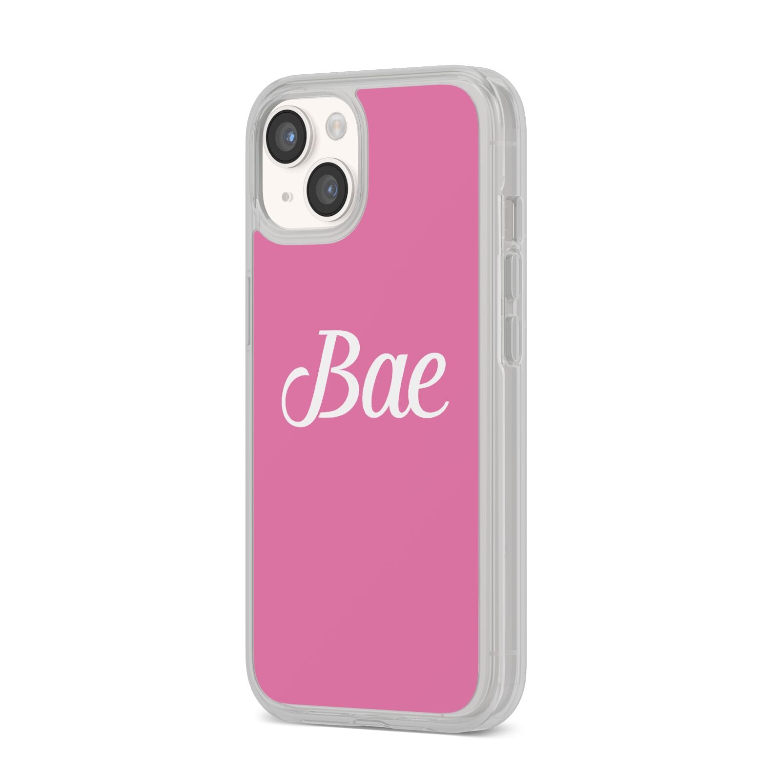 Valentines Bae Text Pink iPhone 14 Clear Tough Case Starlight Angled Image