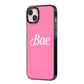 Valentines Bae Text Pink iPhone 14 Plus Black Impact Case Side Angle on Silver phone