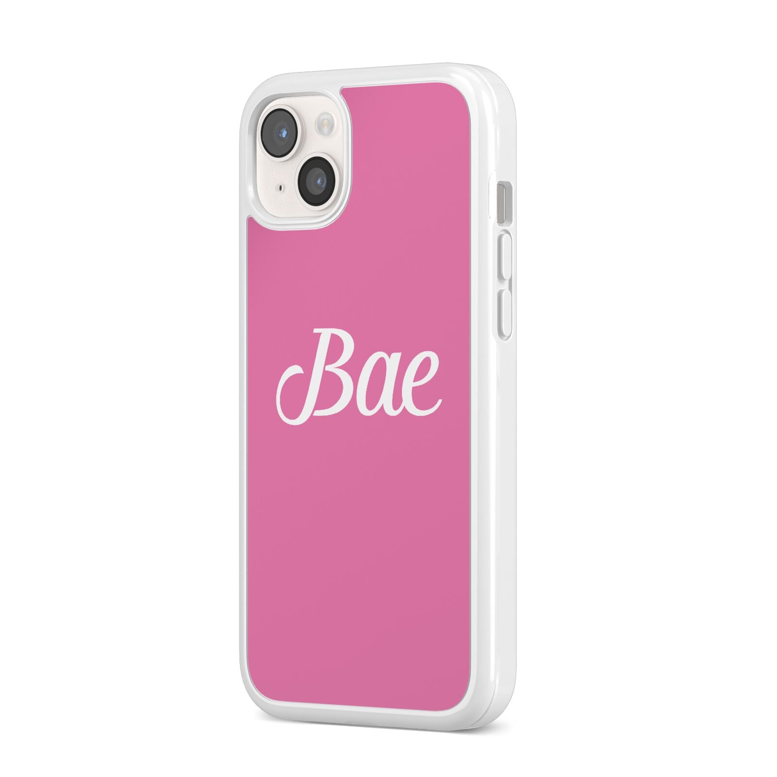 Valentines Bae Text Pink iPhone 14 Plus Clear Tough Case Starlight Angled Image