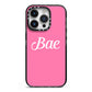 Valentines Bae Text Pink iPhone 14 Pro Black Impact Case on Silver phone
