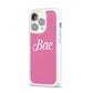 Valentines Bae Text Pink iPhone 14 Pro Clear Tough Case Silver Angled Image