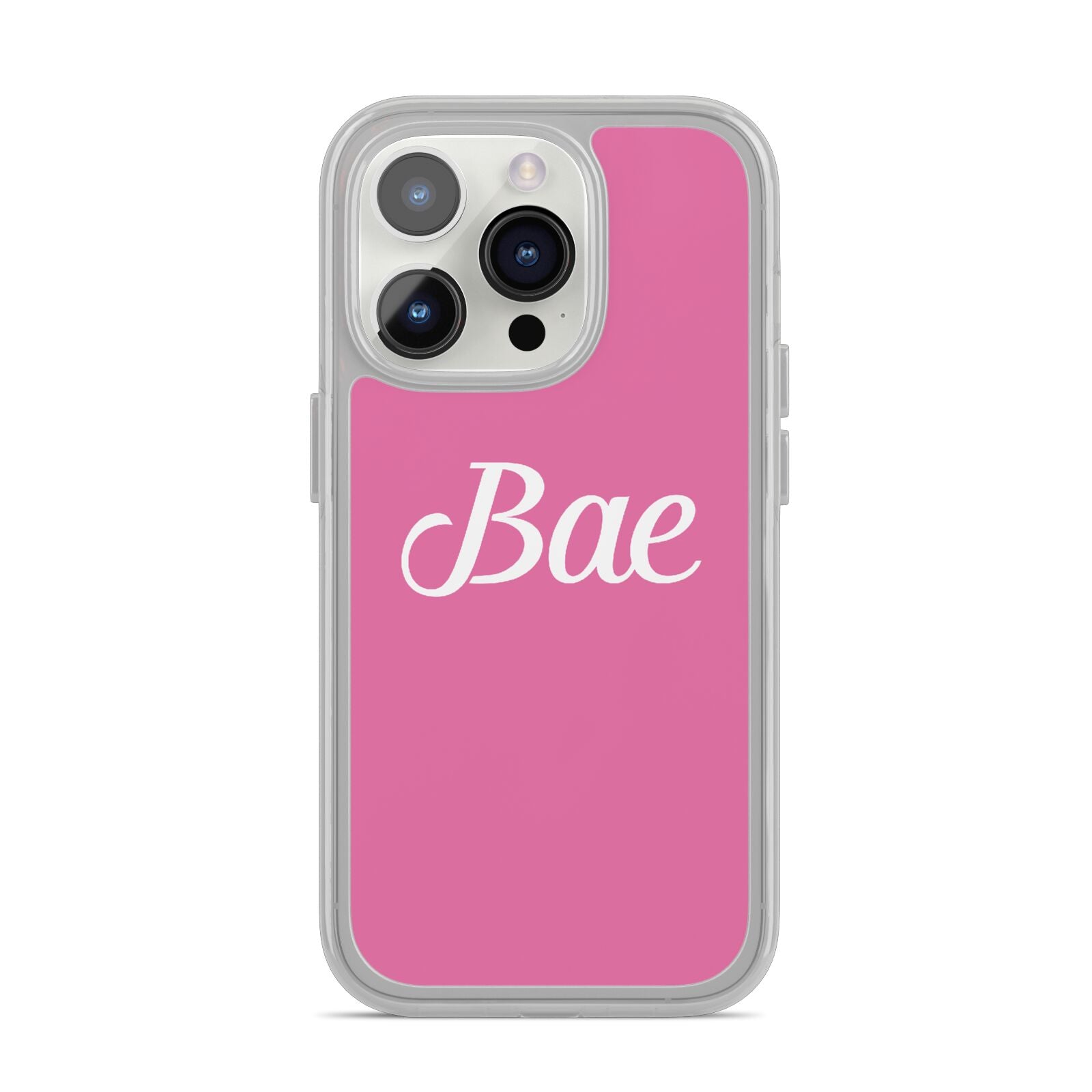 Valentines Bae Text Pink iPhone 14 Pro Clear Tough Case Silver