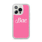 Valentines Bae Text Pink iPhone 14 Pro Glitter Tough Case Silver
