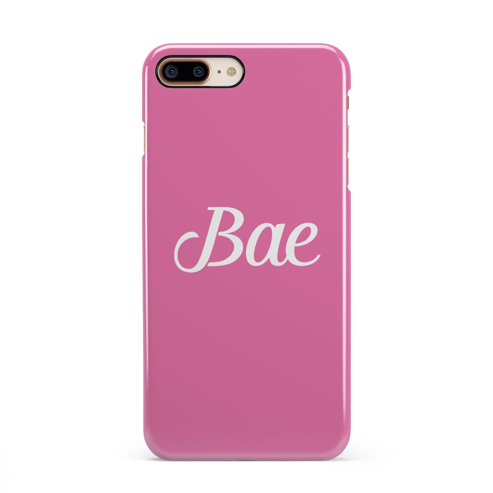Valentines Bae Text Pink iPhone 8 Plus 3D Snap Case on Gold Phone